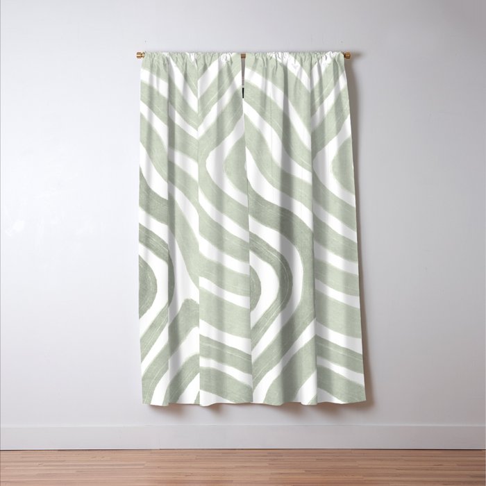 Sage green flow lines Window Curtain Gallery Image 3