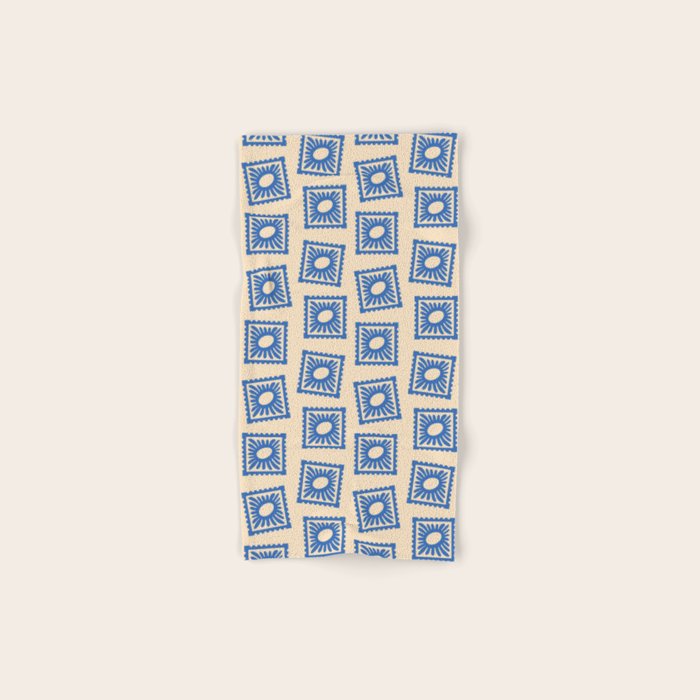 Vintage blue flower postage stamp pattern Bath Towel Gallery Image 1