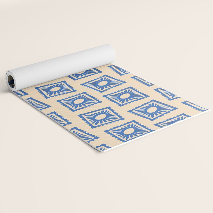 Vintage blue flower postage stamp pattern Yoga Mat Gallery Image 2