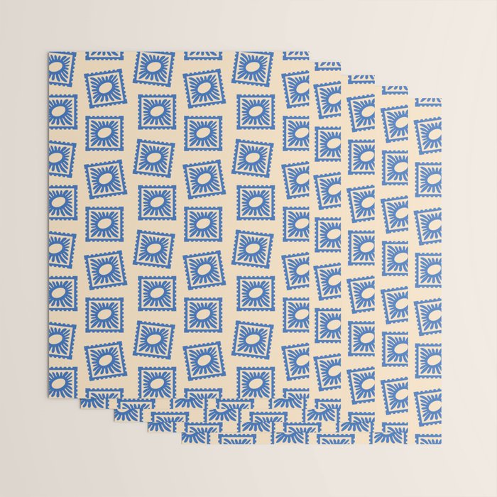 Vintage blue flower postage stamp pattern Wrapping Paper Gallery Image 3