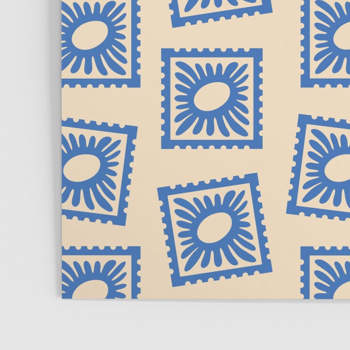 Vintage blue flower postage stamp pattern Poster Gallery Image 3