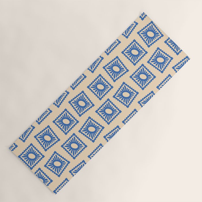 Vintage blue flower postage stamp pattern Yoga Mat Gallery Image 1