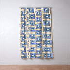 Vintage blue flower postage stamp pattern Window Curtain Gallery Image 3