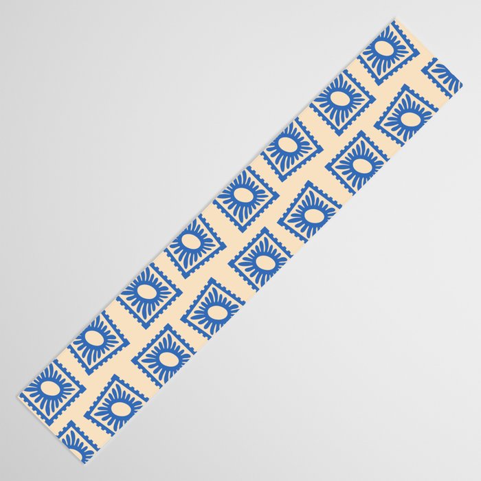 Vintage blue flower postage stamp pattern Table Runner Gallery Image 3