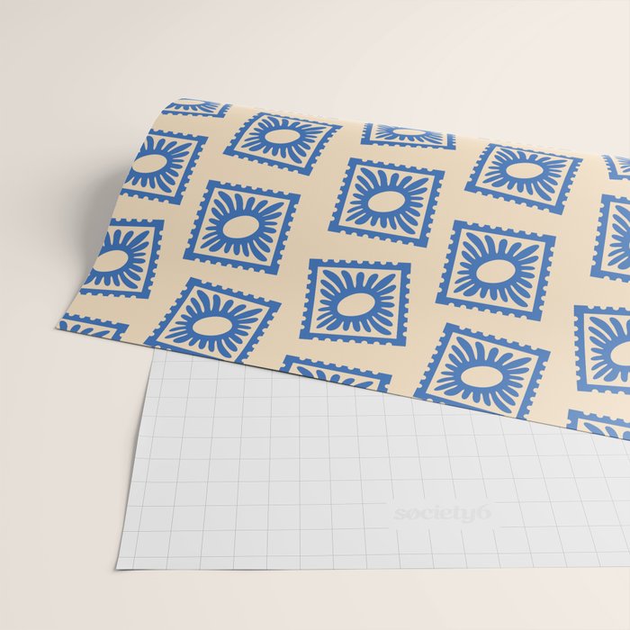 Vintage blue flower postage stamp pattern Wrapping Paper Gallery Image 2