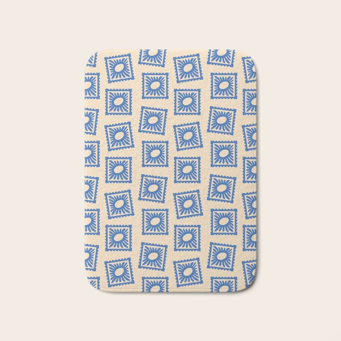 Vintage blue flower postage stamp pattern Bath Mat Gallery Image 1
