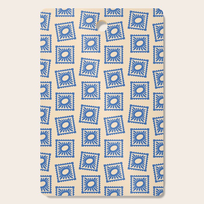 Vintage blue flower postage stamp pattern Cutting Board Gallery Image 1