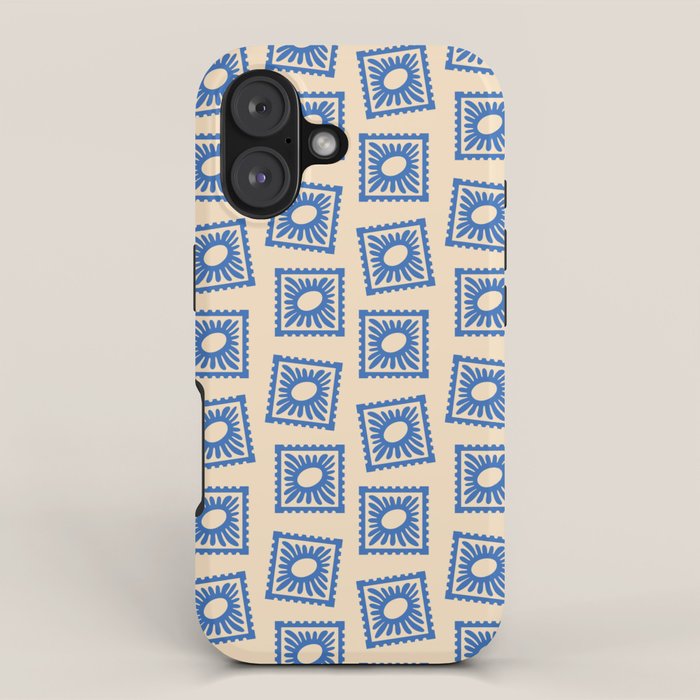 Vintage blue flower postage stamp pattern iPhone Case Gallery Image 1