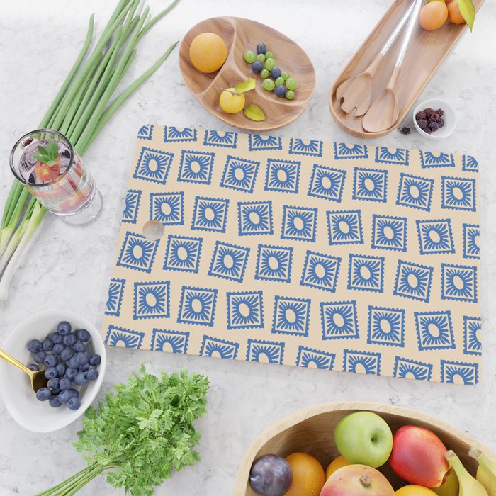 Vintage blue flower postage stamp pattern Cutting Board Gallery Image 2