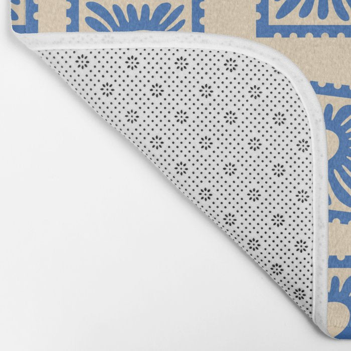 Vintage blue flower postage stamp pattern Bath Mat Gallery Image 2