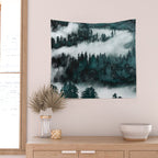 Foggy Forest Fun - Turquoise Mountains Wall Tapestry Gallery Image 2