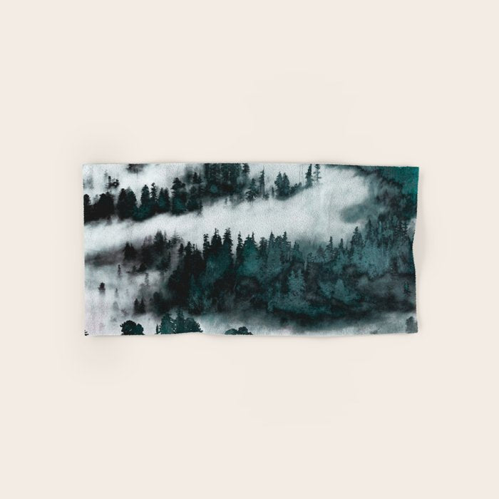 Foggy Forest Fun - Turquoise Mountains Bath Towel Gallery Image 1