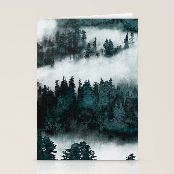 Foggy Forest Fun - Turquoise Mountains Stationery Card Gallery Image 1