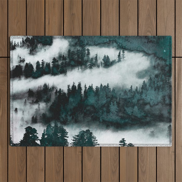 Foggy Forest Fun - Turquoise Mountains Outdoor Rug Gallery Image 1