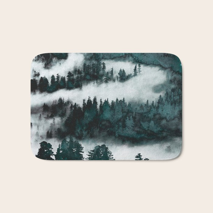 Foggy Forest Fun - Turquoise Mountains Bath Mat Gallery Image 1