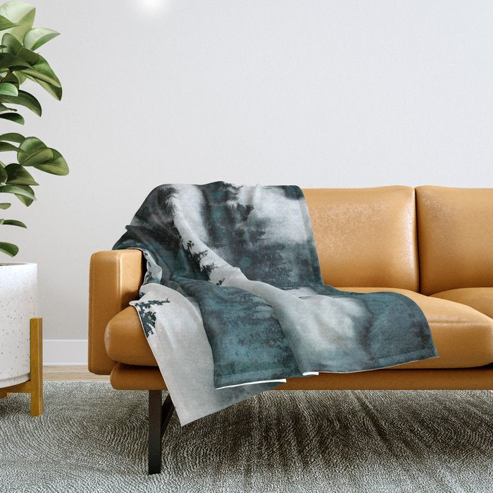 Foggy Forest Fun - Turquoise Mountains Throw Blanket Gallery Image 1