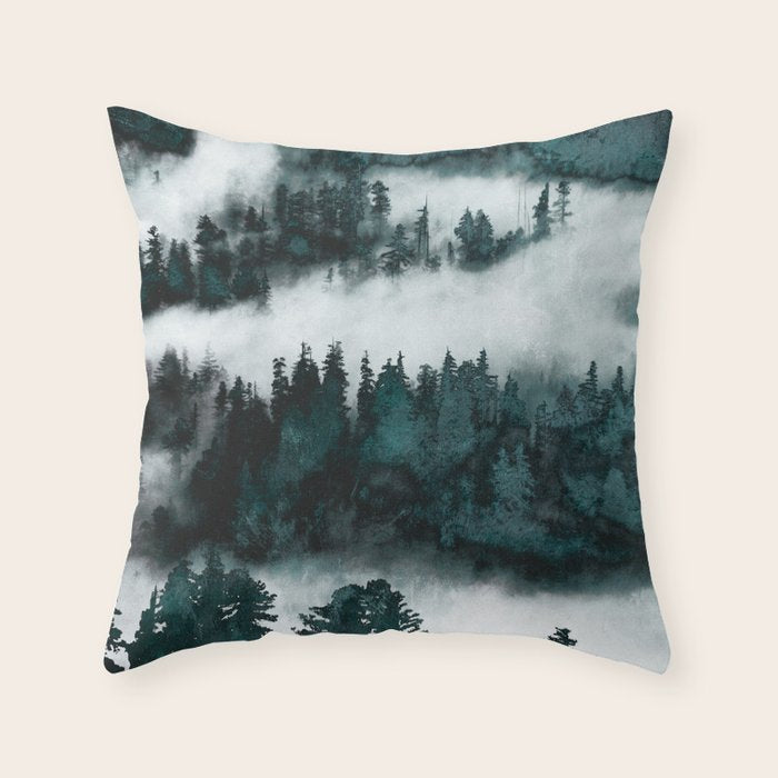 Foggy Forest Fun - Turquoise Mountains Throw Pillow Gallery Image 6