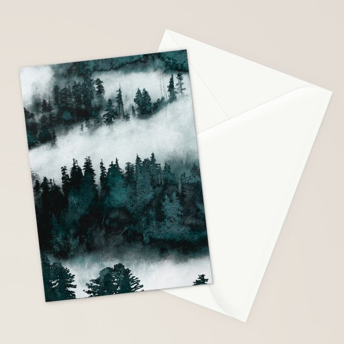 Foggy Forest Fun - Turquoise Mountains Stationery Card Gallery Image 2