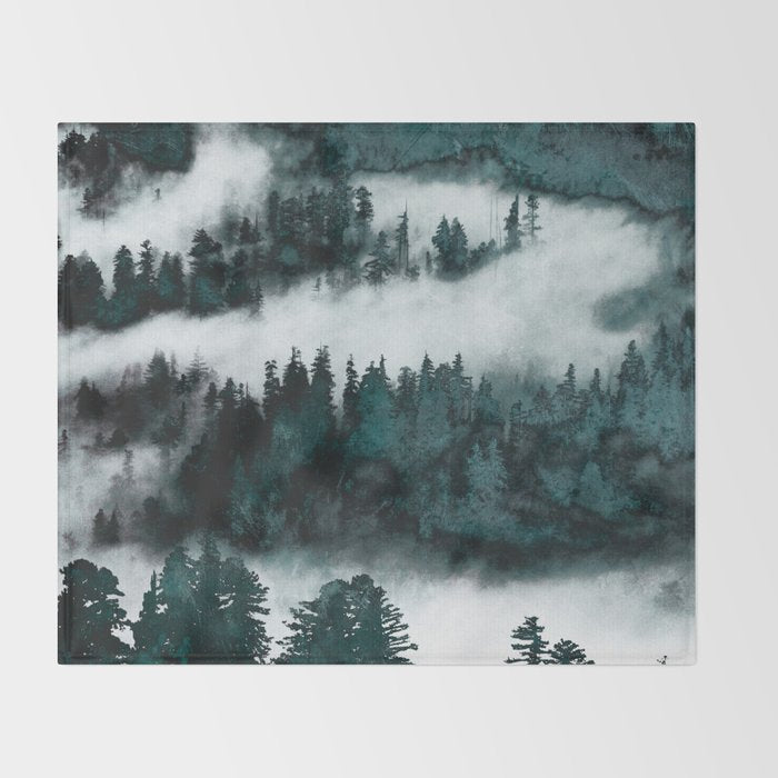 Foggy Forest Fun - Turquoise Mountains Throw Blanket Gallery Image 2