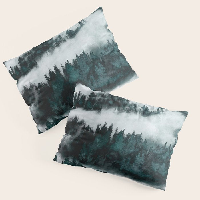 Foggy Forest Fun - Turquoise Mountains Pillow Sham Gallery Image 1