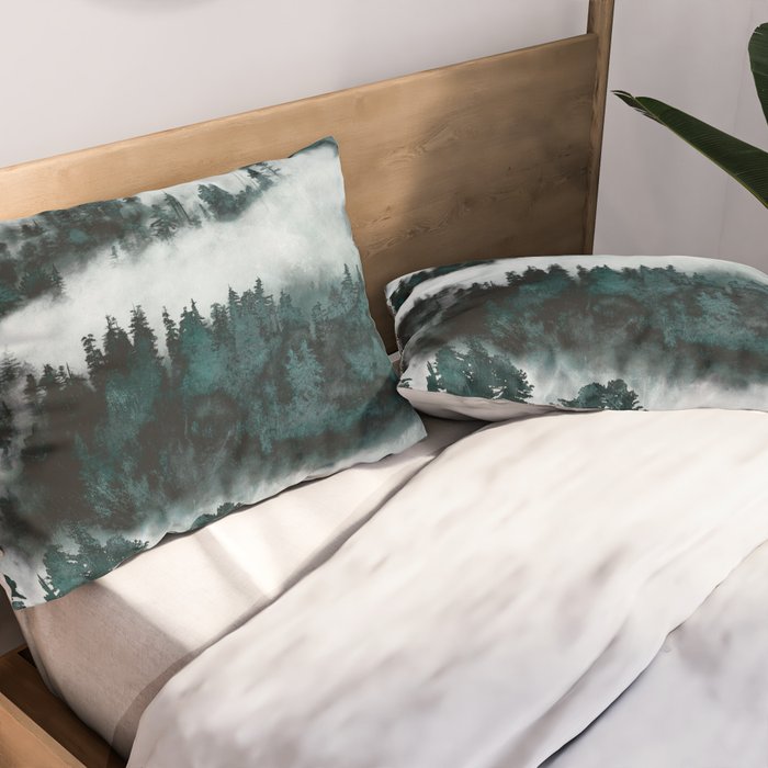 Foggy Forest Fun - Turquoise Mountains Pillow Sham Gallery Image 2