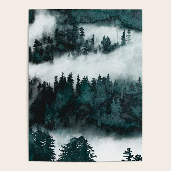 Foggy Forest Fun - Turquoise Mountains Poster Gallery Image 1