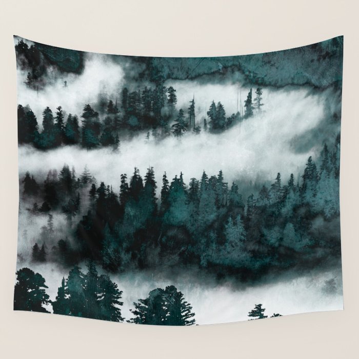Foggy Forest Fun - Turquoise Mountains Wall Tapestry Gallery Image 4