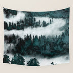 Foggy Forest Fun - Turquoise Mountains Wall Tapestry Gallery Image 4