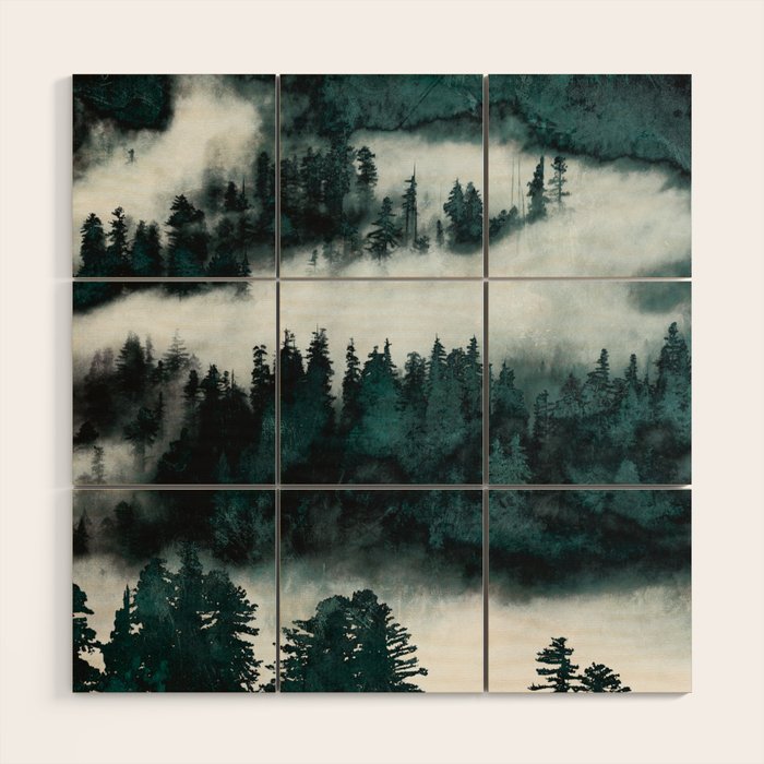Foggy Forest Fun - Turquoise Mountains Wood Wall Art Gallery Image 1