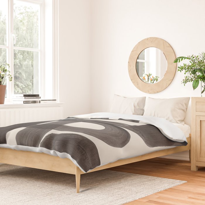 Black Ink Paint Brush Strokes Wiggles Mid Century Modern Duvet Cover Gallery Image 2