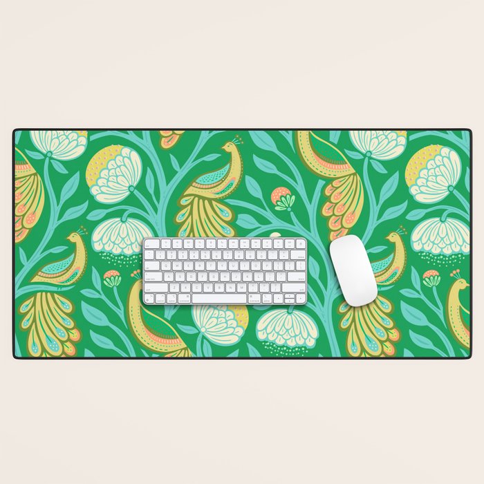 Peacock Dreams - Electric Green Desk Mat Gallery Image 1