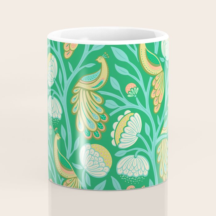 Peacock Dreams - Electric Green Coffee Mug Gallery Image 4