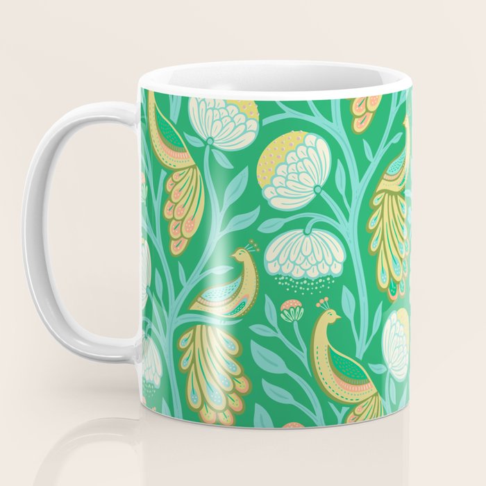 Peacock Dreams - Electric Green Coffee Mug Gallery Image 3