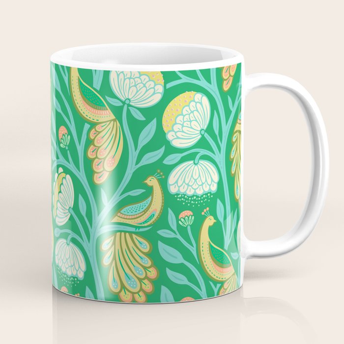Peacock Dreams - Electric Green Coffee Mug Gallery Image 1