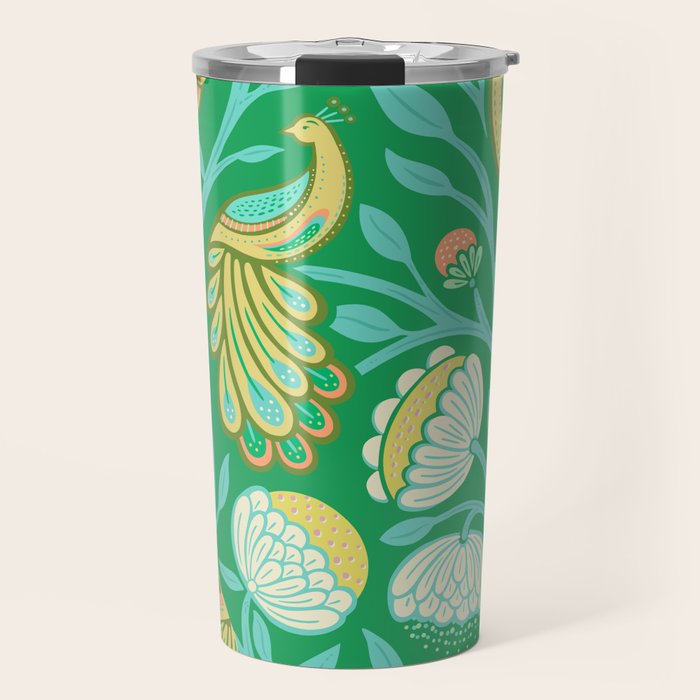 Peacock Dreams - Electric Green Travel Mug Gallery Image 1