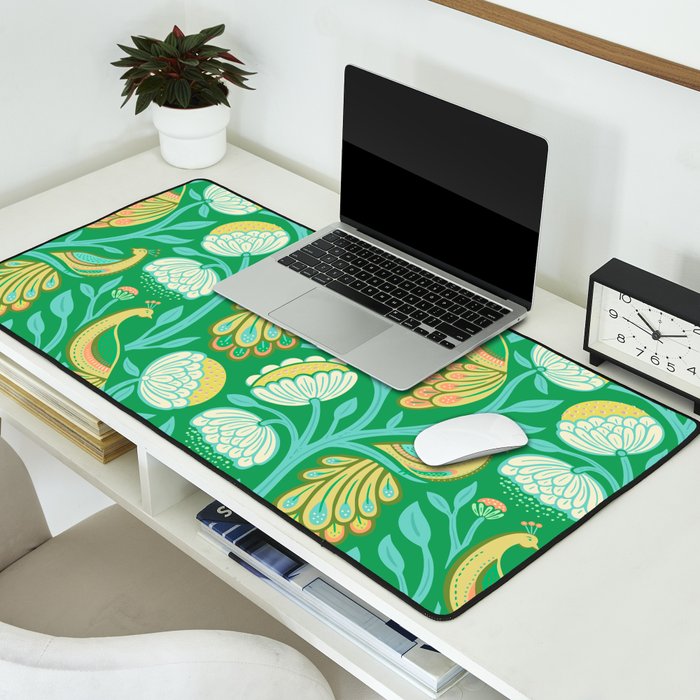 Peacock Dreams - Electric Green Desk Mat Gallery Image 2