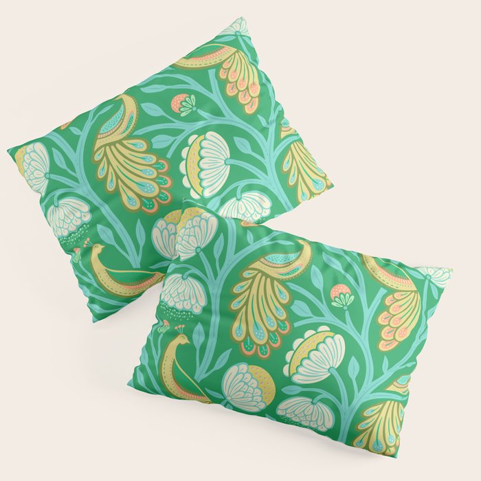 Peacock Dreams - Electric Green Pillow Sham Gallery Image 1