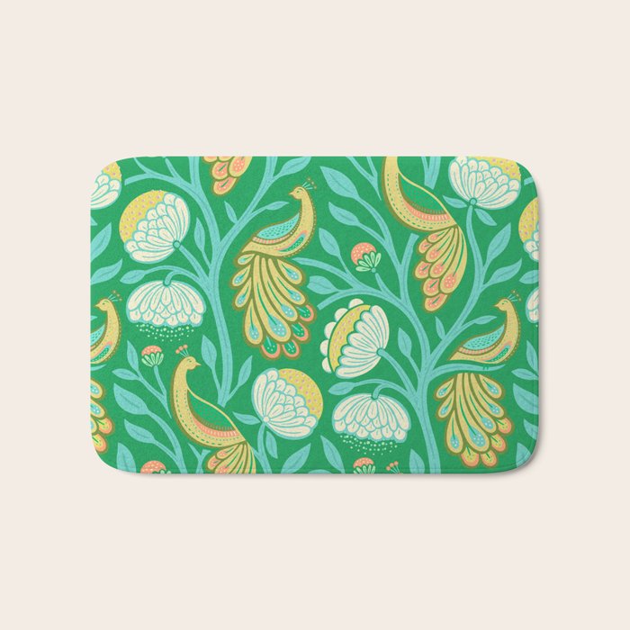 Peacock Dreams - Electric Green Bath Mat Gallery Image 1