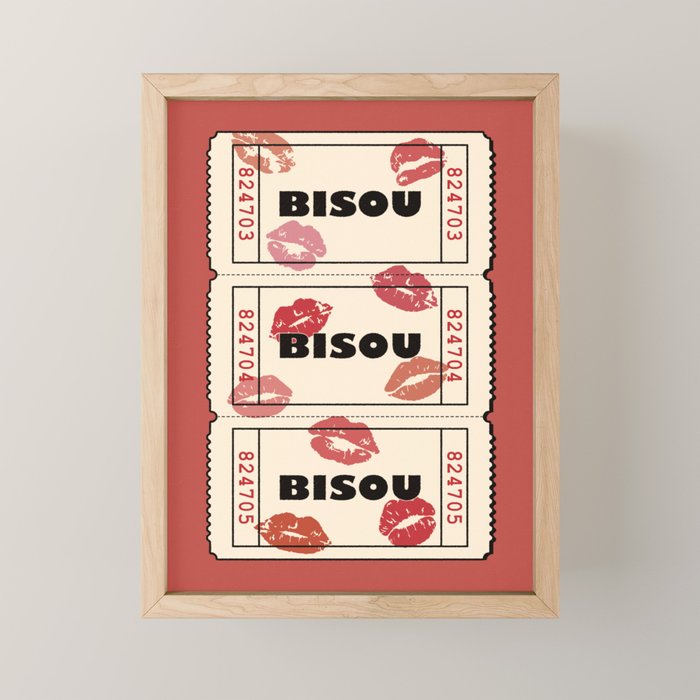 Bisou Bisou. Retro Movie Ticket Mini Art Print Gallery Image 1