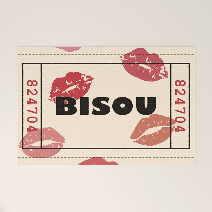 Bisou Bisou. Retro Movie Ticket Welcome Mat Gallery Image 1
