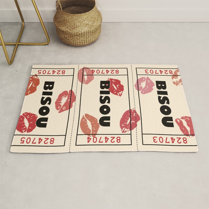 Bisou Bisou. Retro Movie Ticket Rug Gallery Image 1