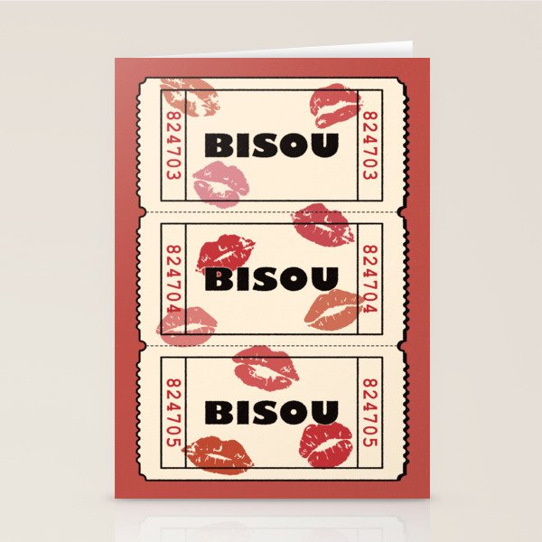 Bisou Bisou. Retro Movie Ticket Stationery Card Gallery Image 2