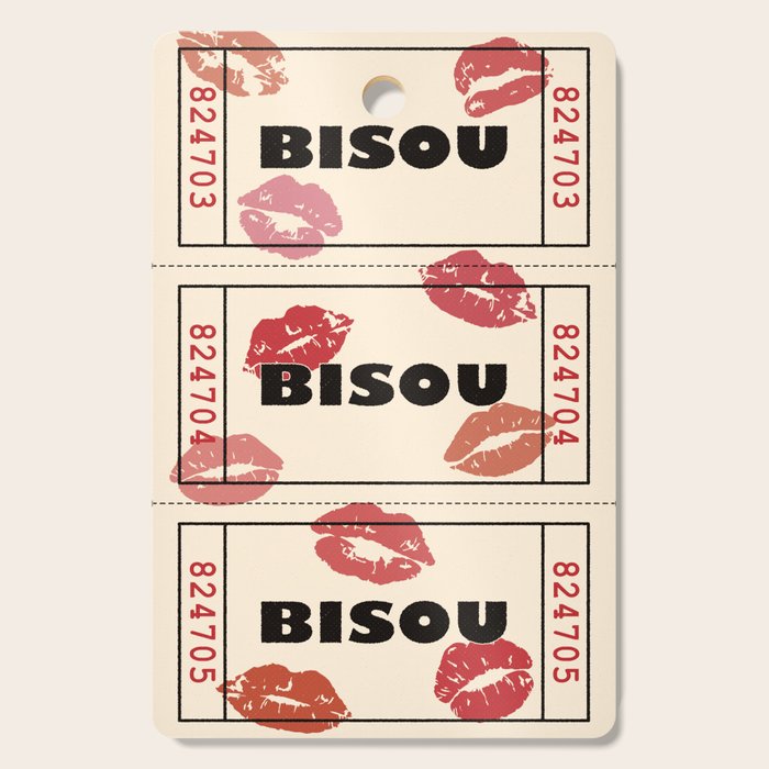 Bisou Bisou. Retro Movie Ticket Cutting Board Gallery Image 1