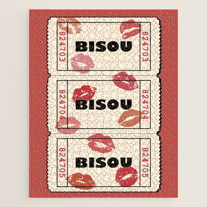 Bisou Bisou. Retro Movie Ticket Jigsaw Puzzle Gallery Image 1