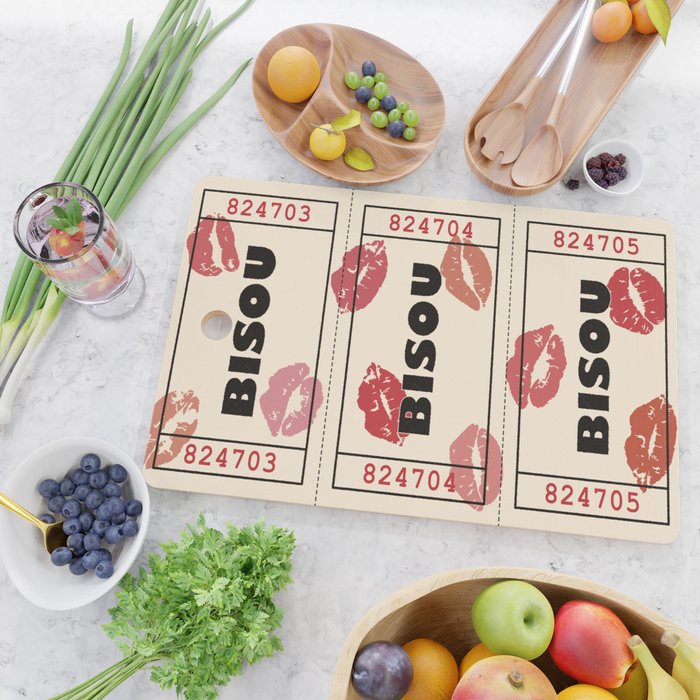 Bisou Bisou. Retro Movie Ticket Cutting Board Gallery Image 2