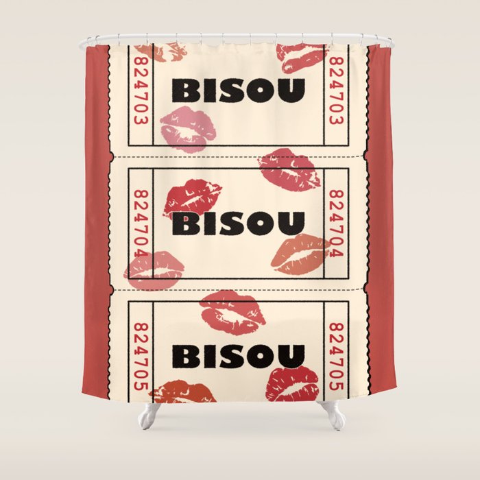 Bisou Bisou. Retro Movie Ticket Shower Curtain Gallery Image 1