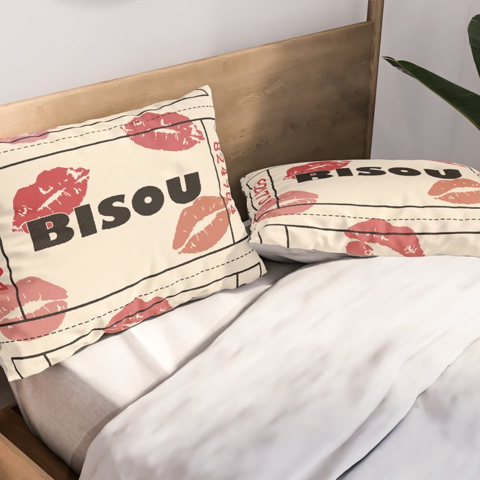 Bisou Bisou. Retro Movie Ticket Pillow Sham Gallery Image 2