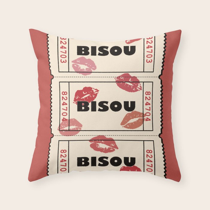 Bisou Bisou. Retro Movie Ticket Throw Pillow Gallery Image 6