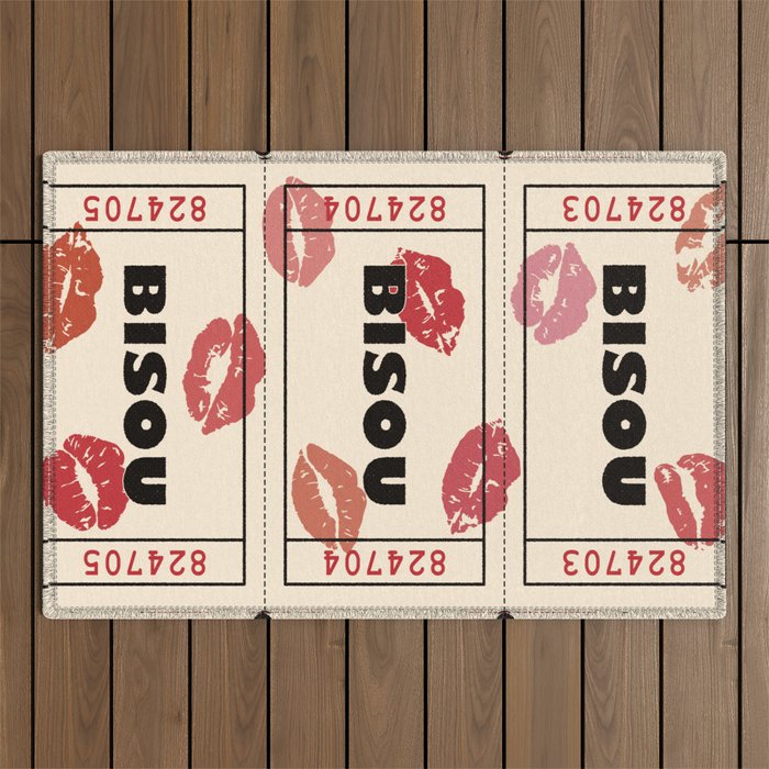 Bisou Bisou. Retro Movie Ticket Outdoor Rug Gallery Image 1