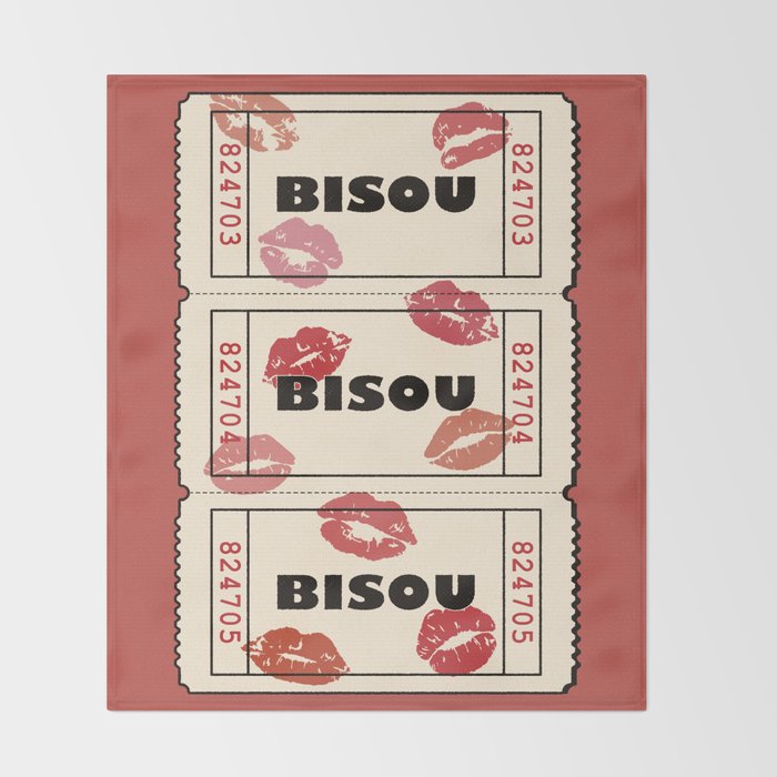 Bisou Bisou. Retro Movie Ticket Throw Blanket Gallery Image 2